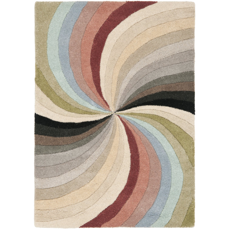 Wrought Studio Amier Abstract Handmade Tufted Wool Area Rug in Beige
